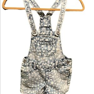 SQUEEZE Short Overalls - Blue Denim White Stars Size 12